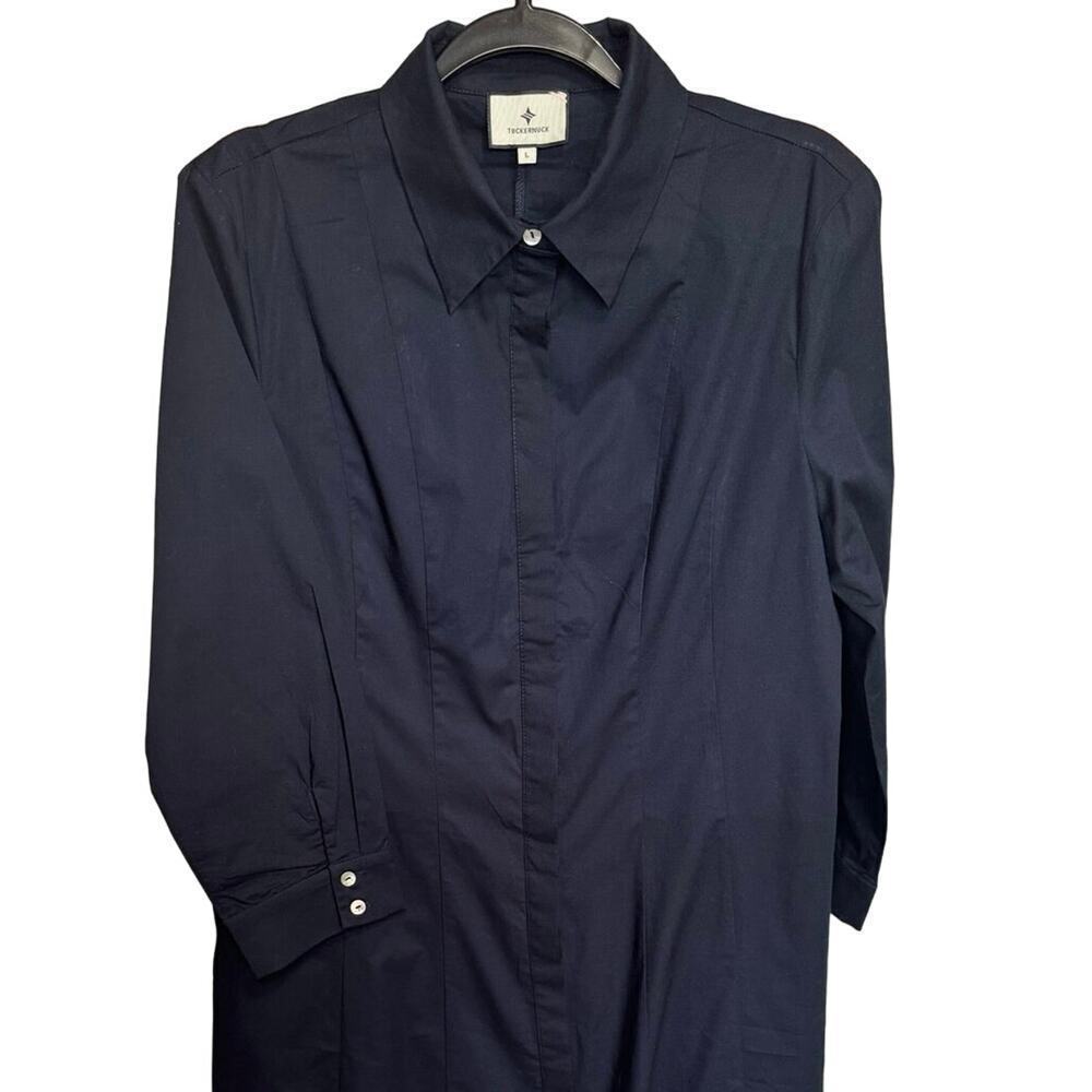 Tuckernuck New Briana Dress Midi Button Down Long Sleeves Dark Navy Size Large - Picture 7 of 15